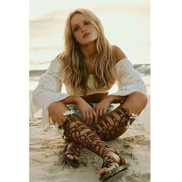 NWT Free People | Sun Chaser Tall Gladiator Sandal in Black Suede (38/US 7.5) - Picture 12 of 14